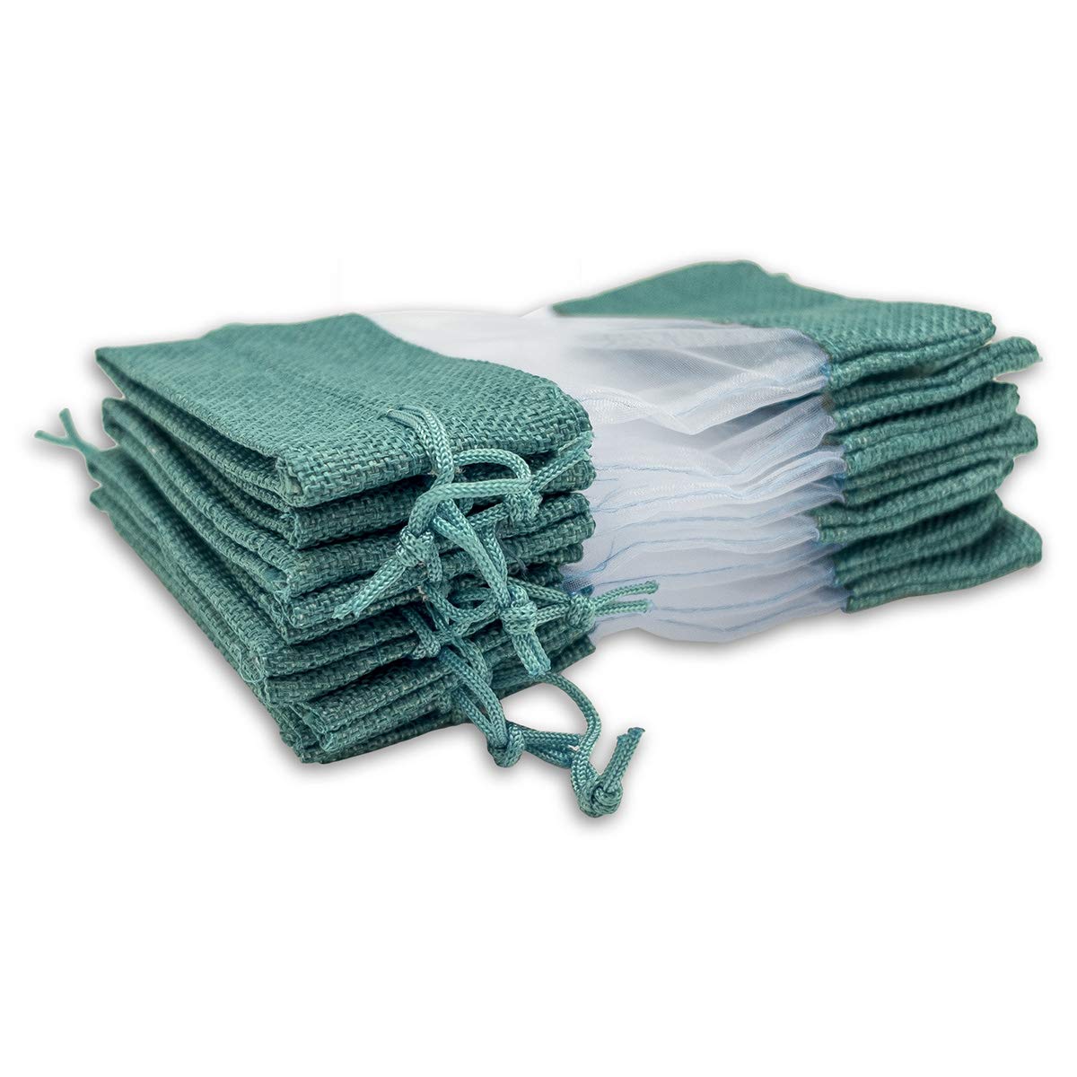 4" x 5" Linen Burlap and Sheer Organza Teal Blue Gift Bag