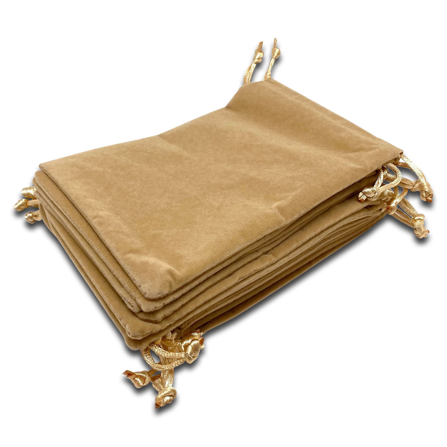 4 1/2" x 6 1/4" Beige Velvet Drawstring Pouch (12-Pack)