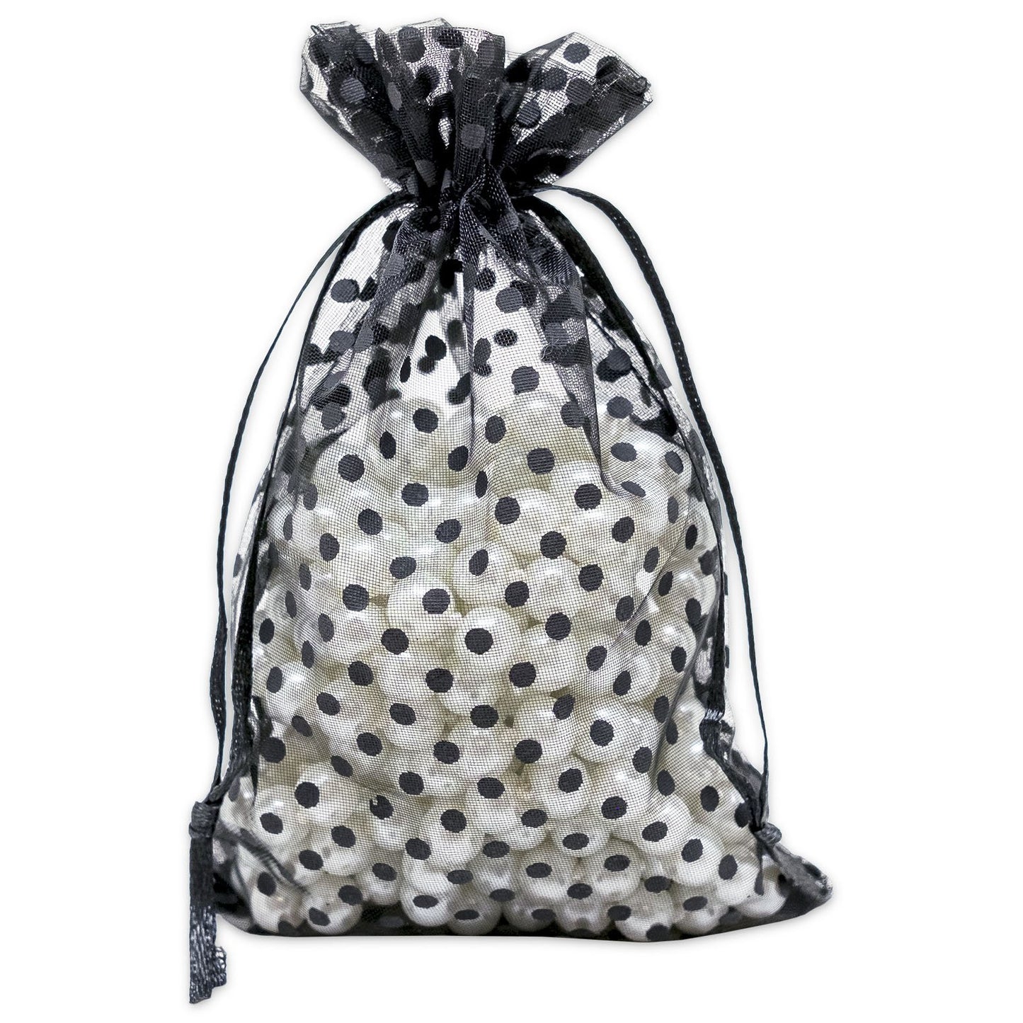 Black with Black Polka Dot Organza Drawstring Pouch Gift Bags