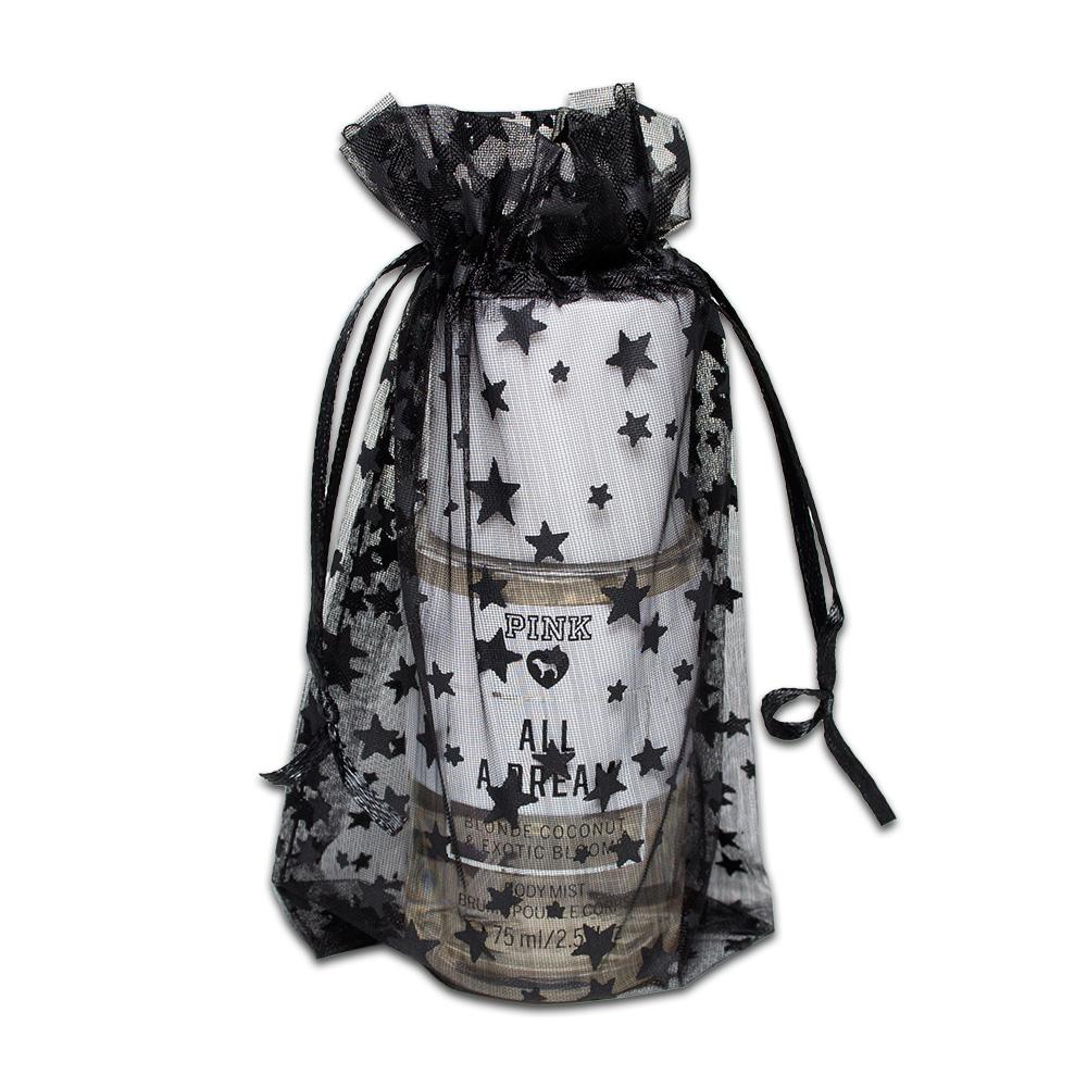 Black with Black Star Organza Drawstring Pouch Gift Bags