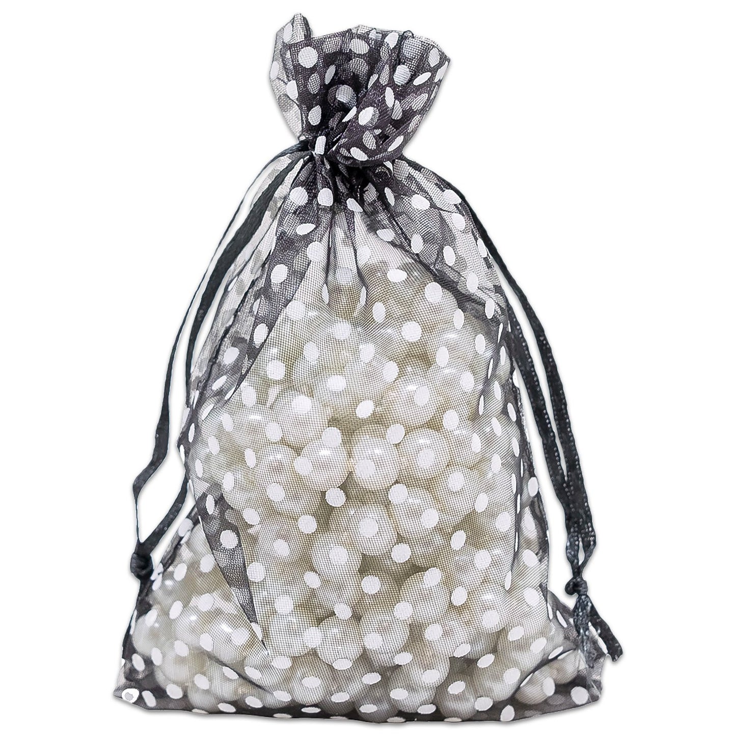 Black with White Polka Dot Organza Drawstring Pouch Gift Bags