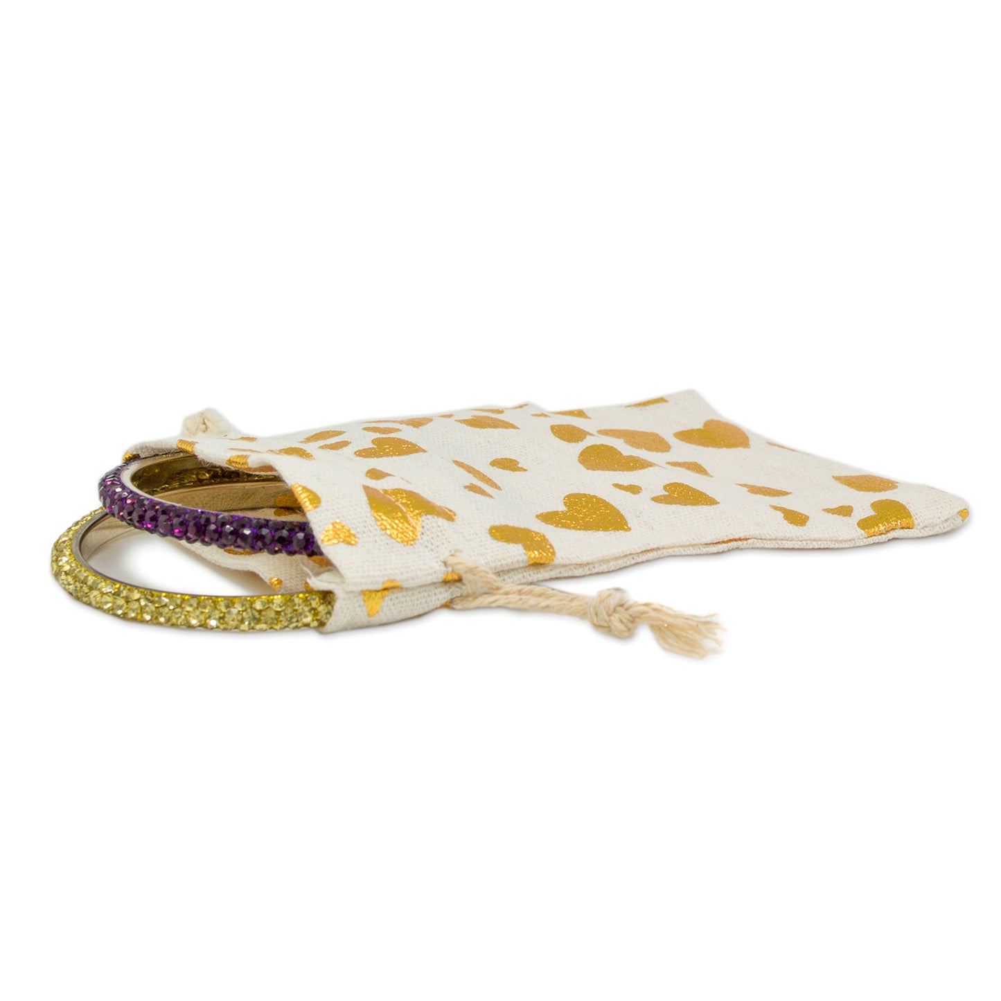 4" x 6" Cotton Muslin Gold Heart Drawstring Gift Bags