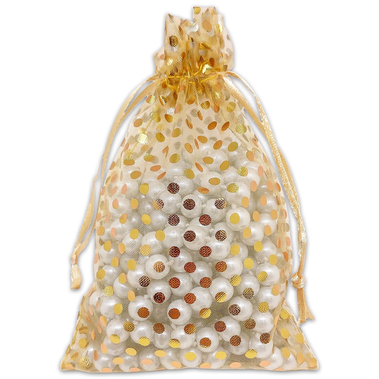 Gold with Gold Polka Dot Organza Drawstring Pouch Gift Bags