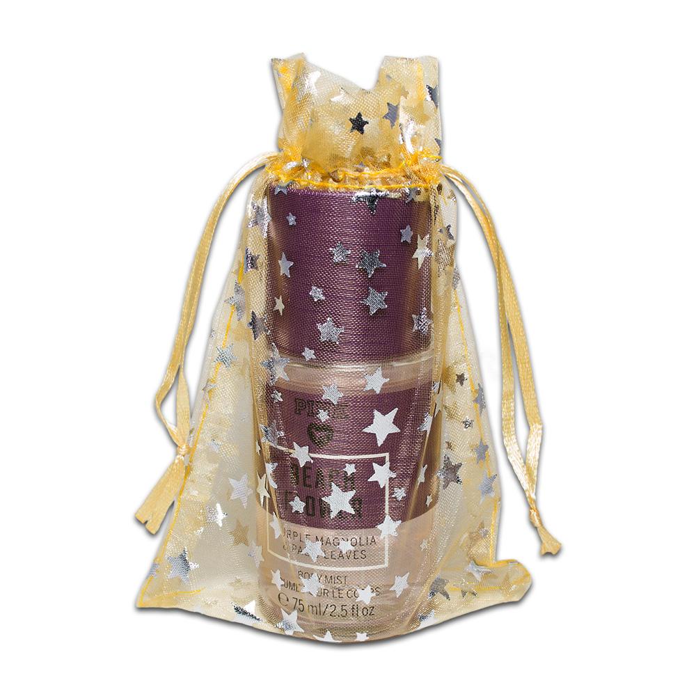 Gold with Silver Star Organza Drawstring Pouch Gift Bags