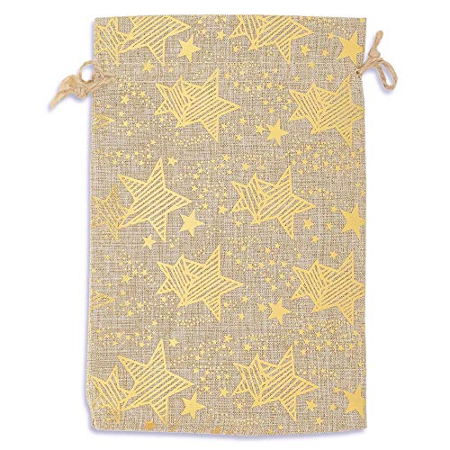 4" x 6" Jute Burlap Gold Star Drawstring Gift Bags