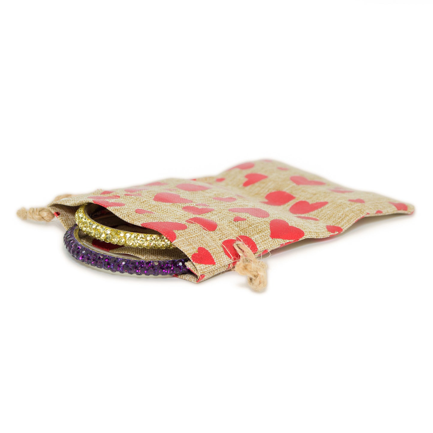 4" x 6" Jute Burlap Red Heart Drawstring Gift Bags