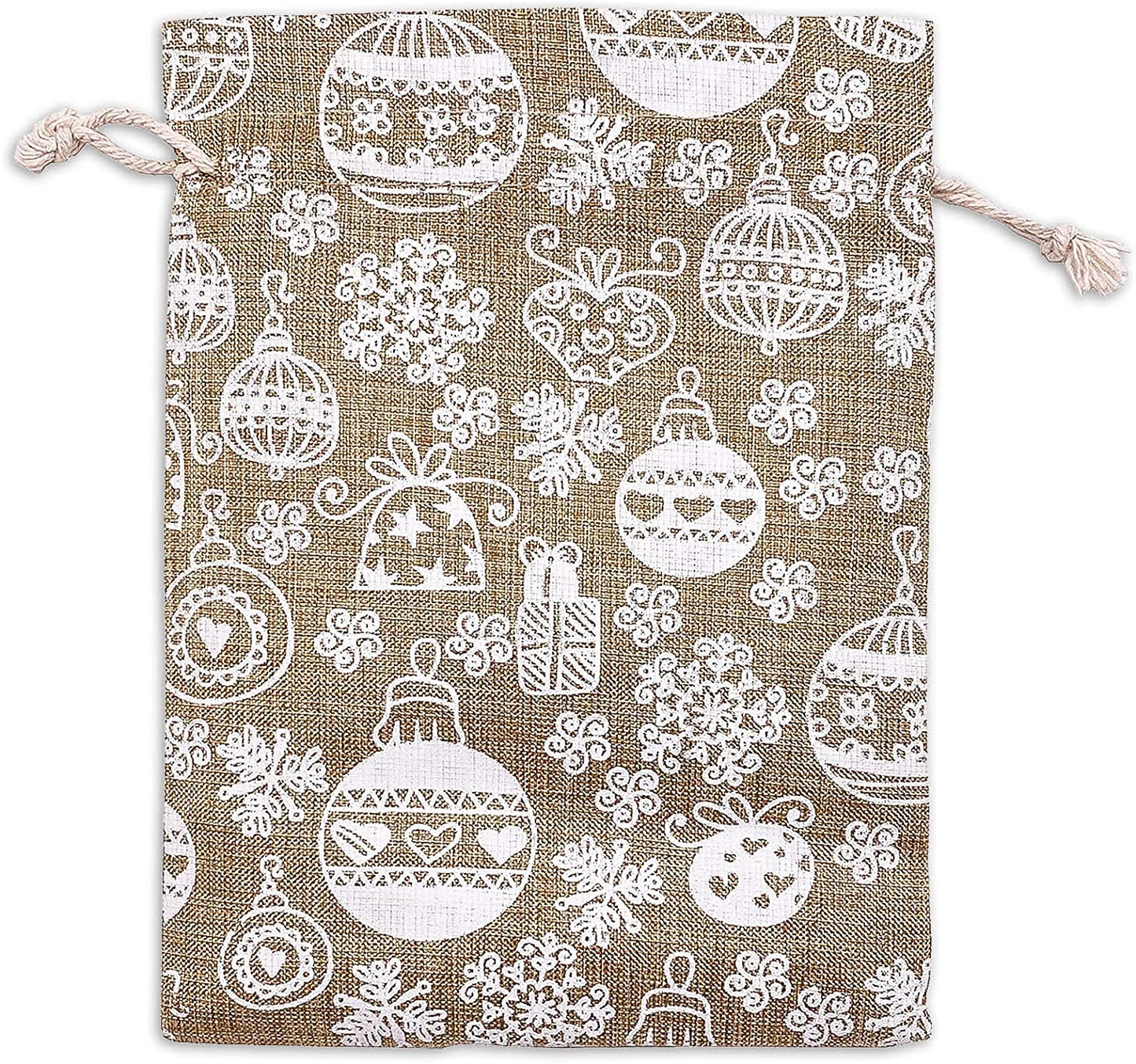 4" x 6" Jute Burlap White Christmas Ornament Drawstring Gift Bags