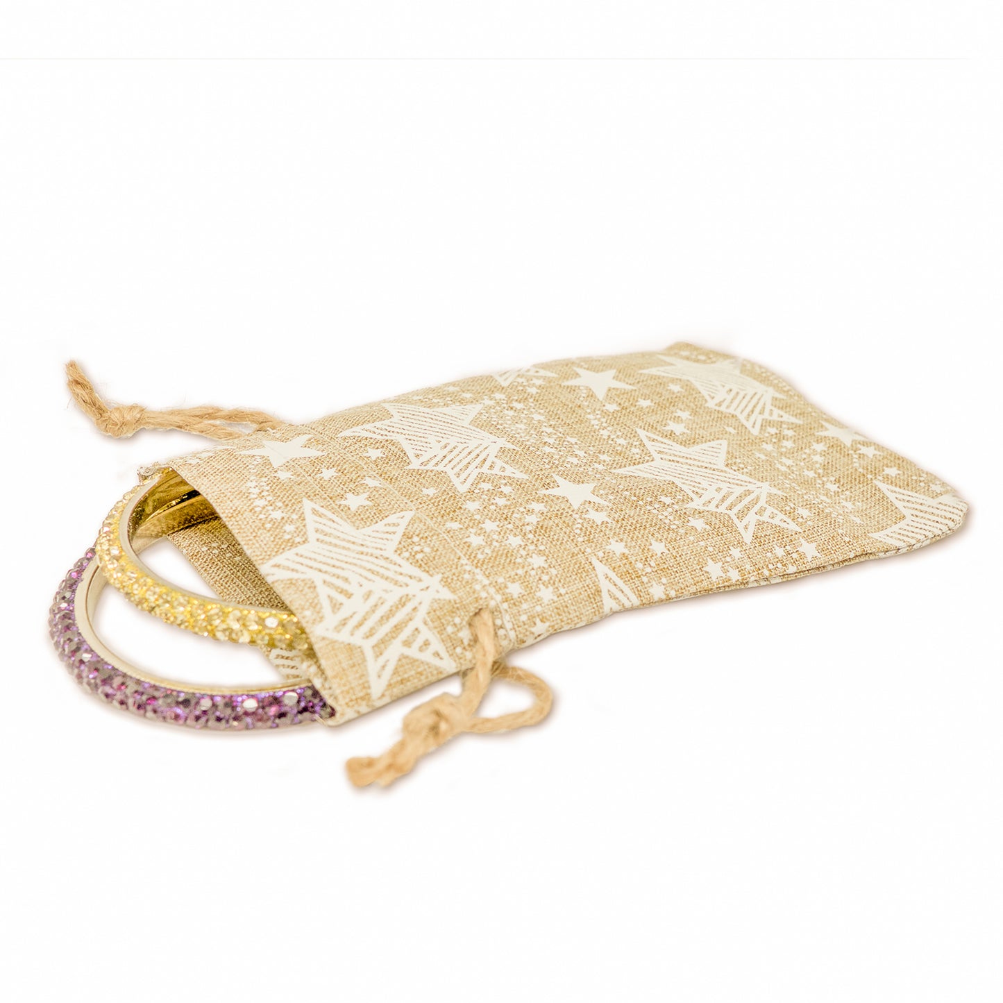 4" x 6" Jute Burlap White Star Drawstring Gift Bags