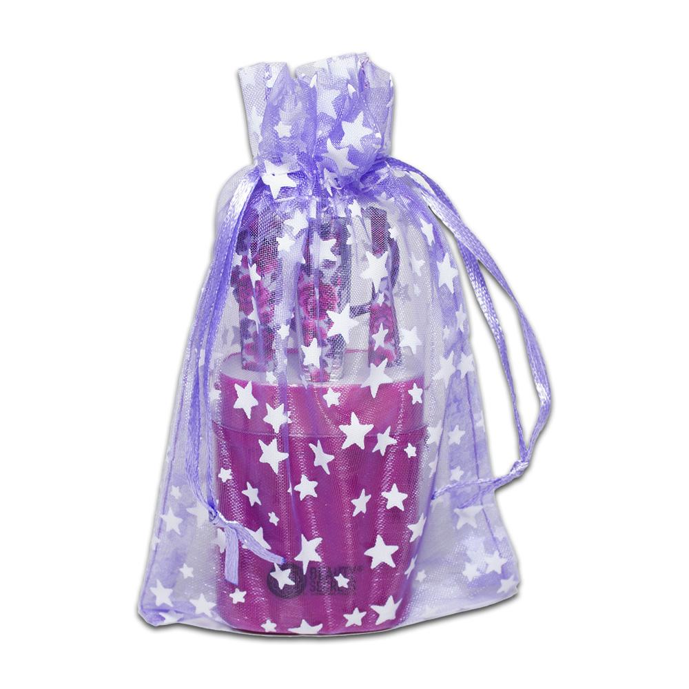 Lavender with White Star Organza Drawstring Pouch Gift Bags