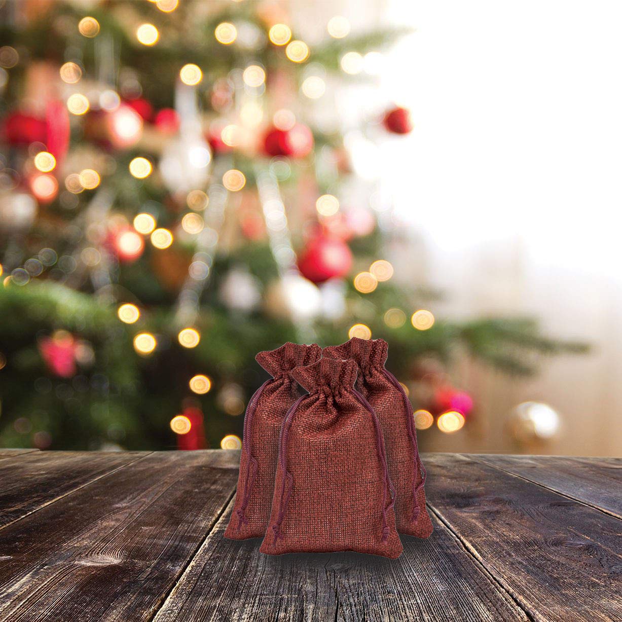 4" x 6" Maroon Linen Burlap Drawstring Gift Bags