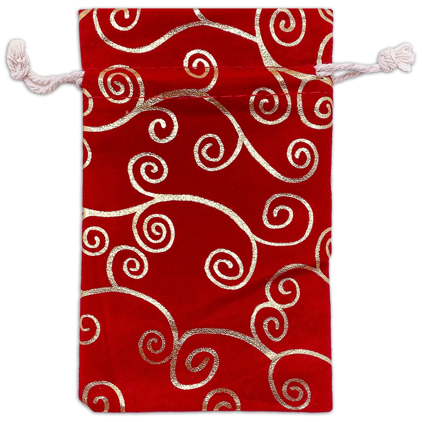 4" x 6" Red Velvet Gold Swirl Drawstring Gift Bags