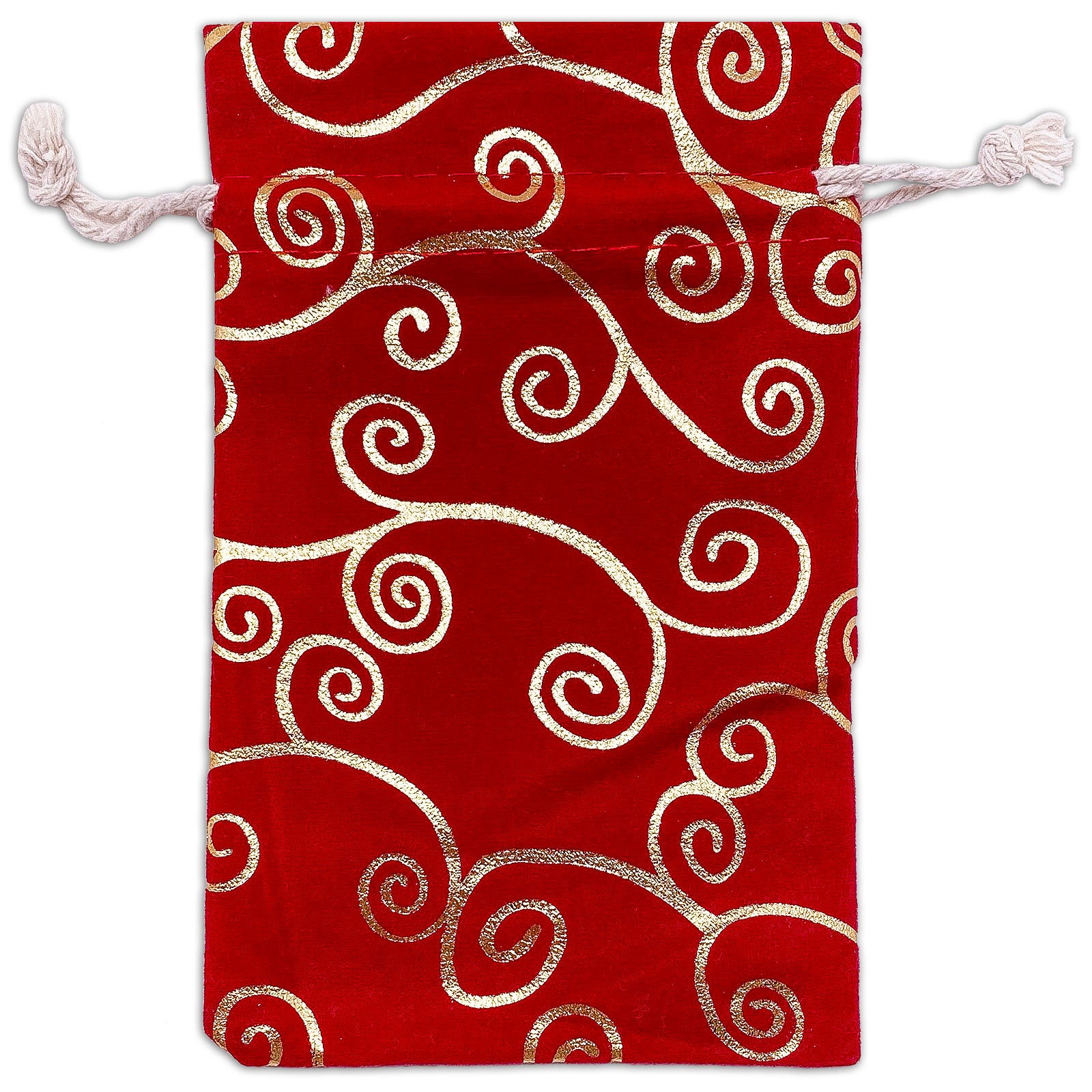 4" x 6" Red Velvet Gold Swirl Drawstring Gift Bags