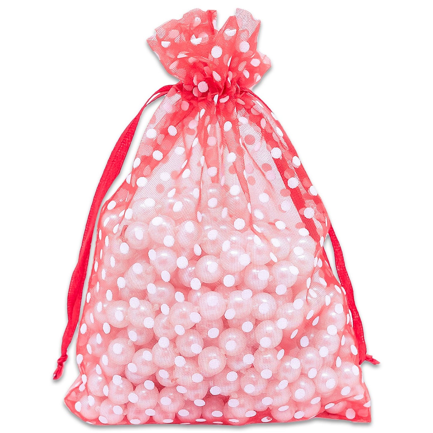Red with White Polka Dot Organza Drawstring Pouch Gift Bags
