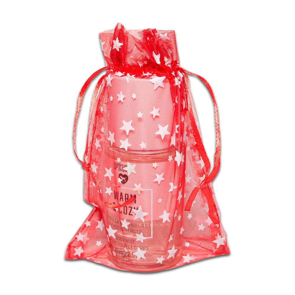 Red with White Star Organza Drawstring Pouch Gift Bags