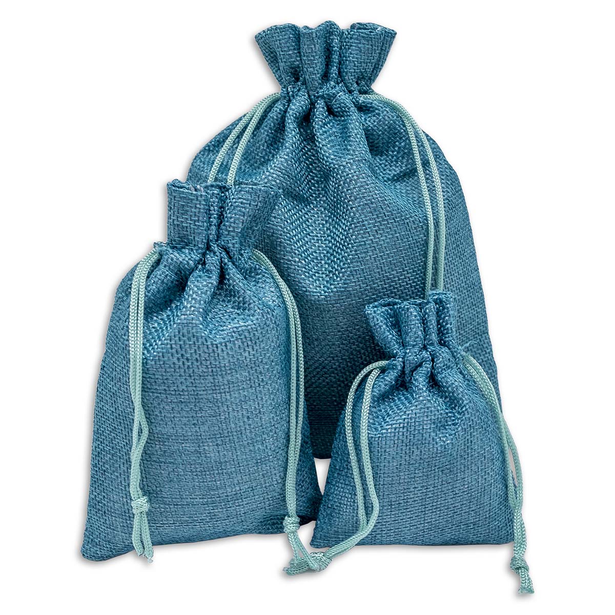 4" x 6" Teal Blue Linen Burlap Drawstring Gift Bags
