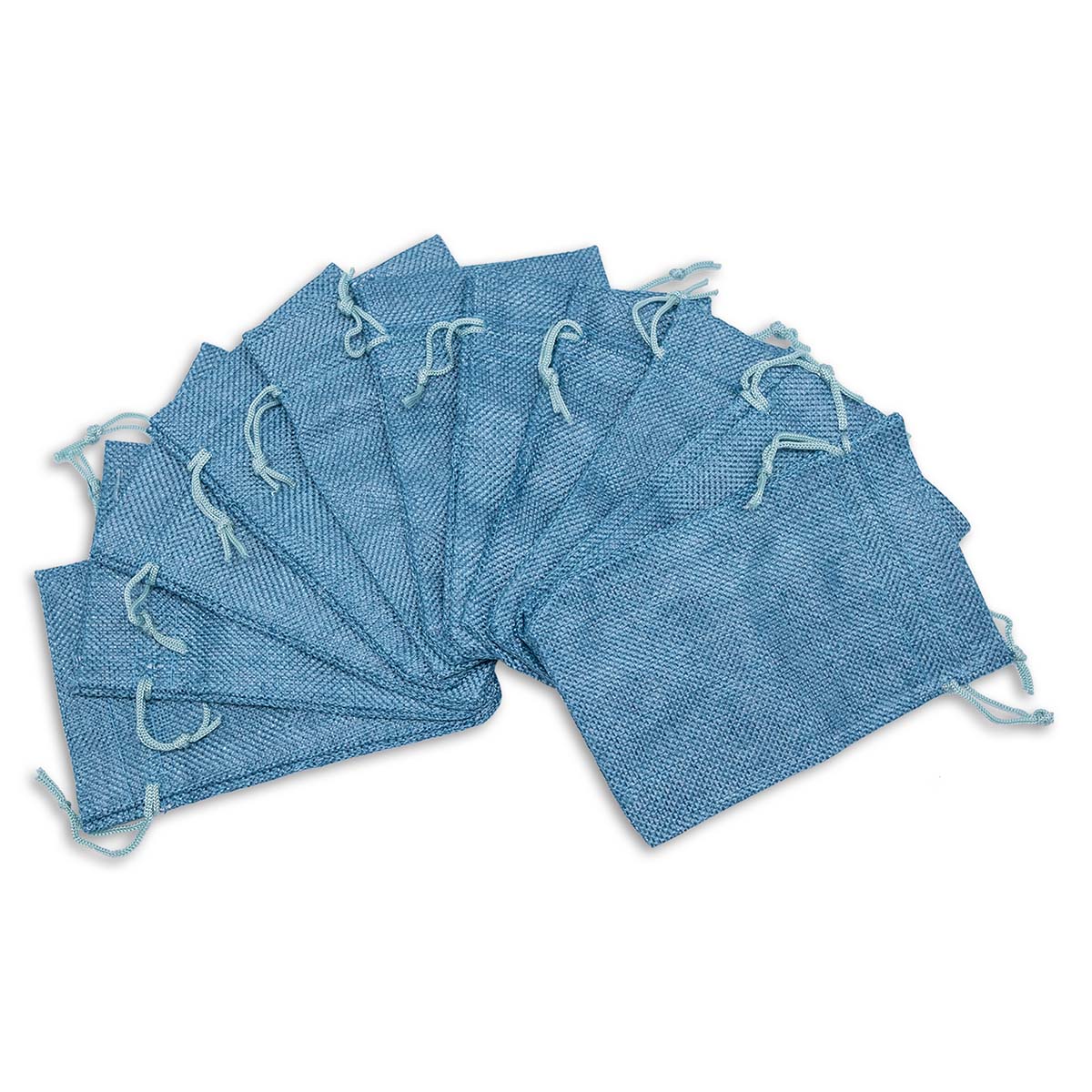 4" x 6" Teal Blue Linen Burlap Drawstring Gift Bags