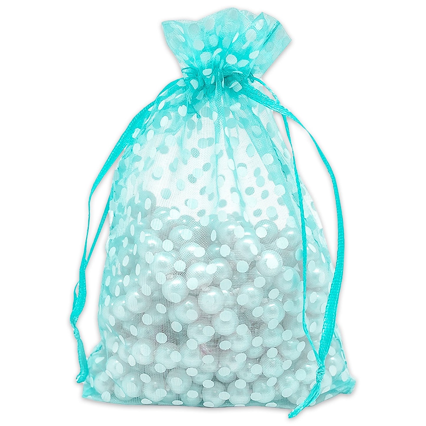 Teal with White Polka Dot Organza Drawstring Pouch Gift Bags