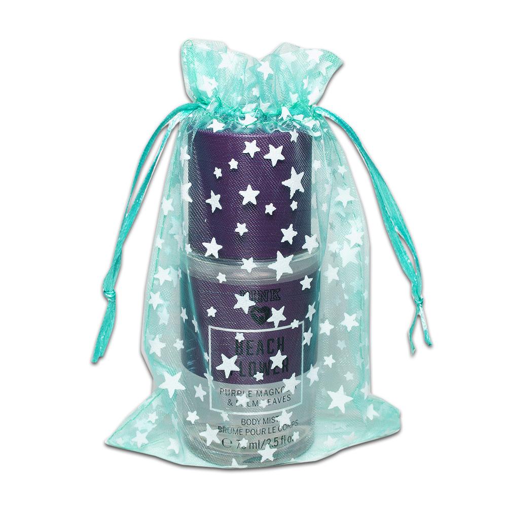 Teal with White Star Organza Drawstring Pouch Gift Bags