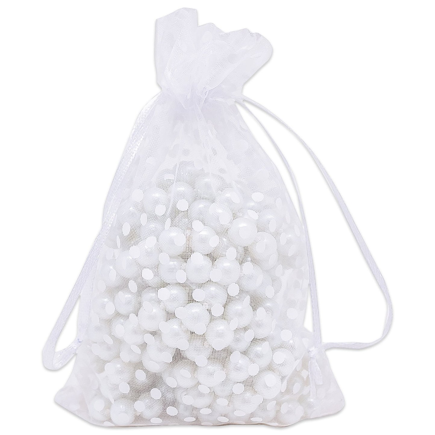 White with White Polka Dot Organza Drawstring Pouch Gift Bags