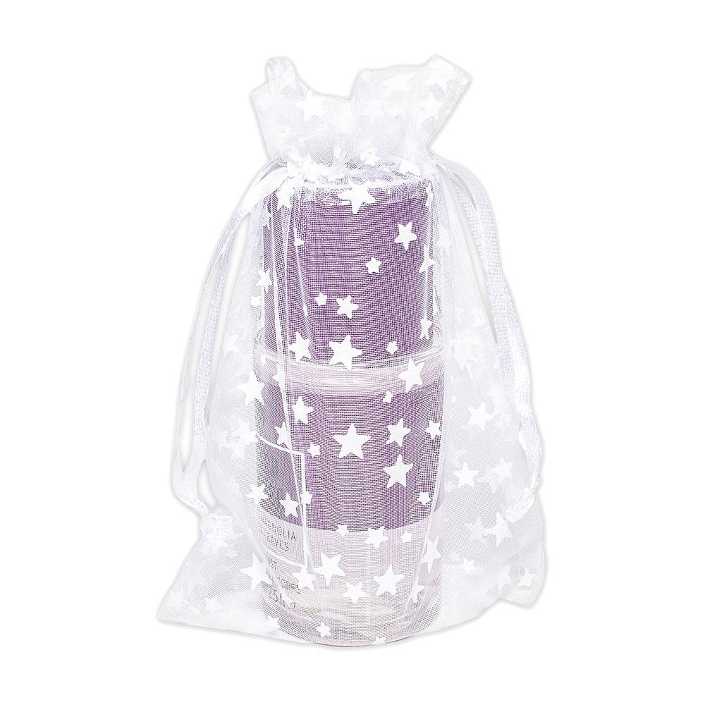 White with White Star Organza Drawstring Pouch Gift Bags