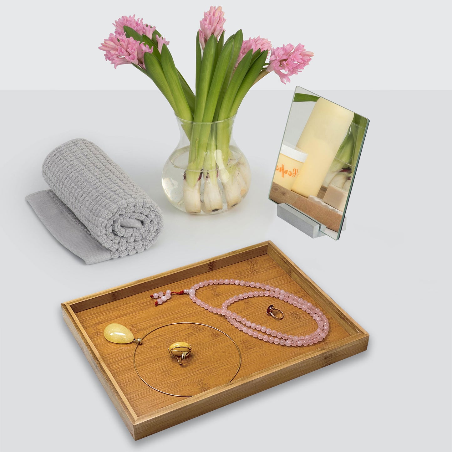 15.75" x 11" Rectangular Bamboo Jewelry Organizer Tray