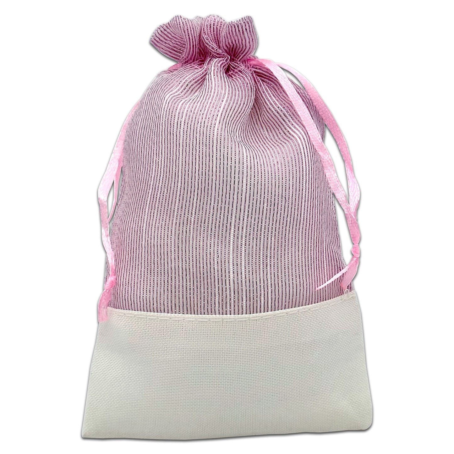 Pink Organza and White Linen Drawstring Pouch Gift Bags