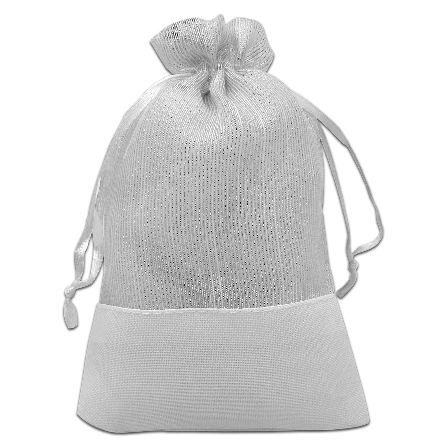 White Organza and Linen Drawstring Pouch Gift Bags