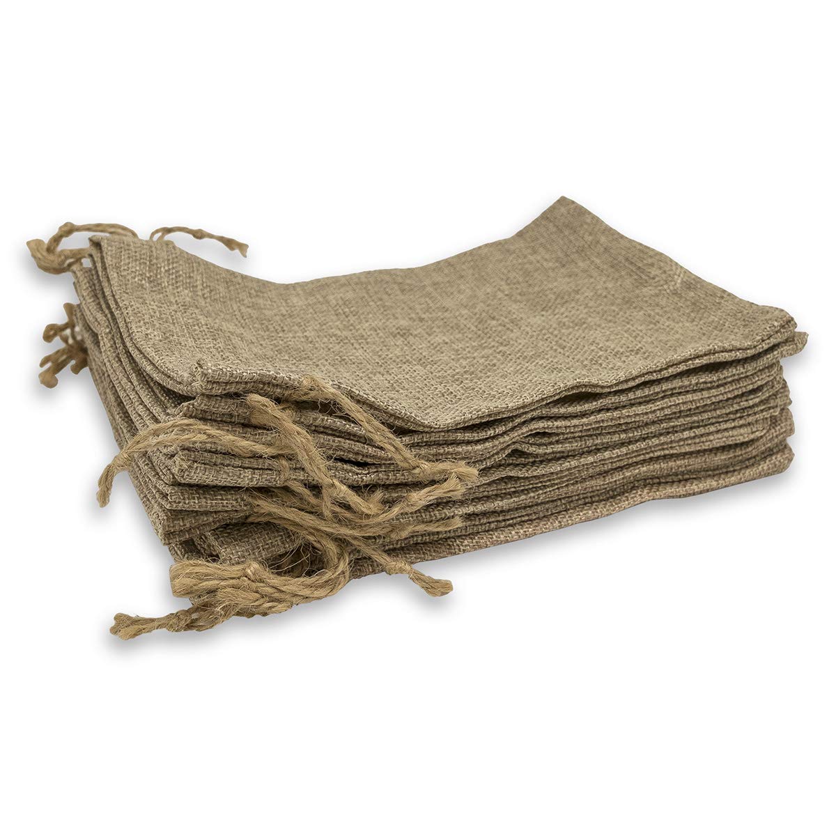 5 1/2" x 7 3/4" Brown Linen Burlap Drawstring Gift Bags