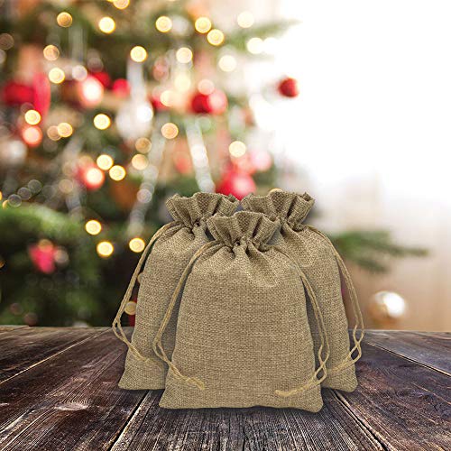 5 1/2" x 7 3/4" Brown Linen Burlap Drawstring Gift Bags