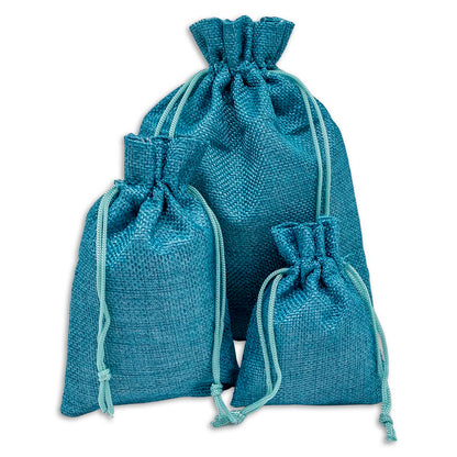 5 1/2" x 7 3/4" Teal Blue Linen Burlap Drawstring Gift Bags