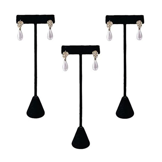 3 Pack of 5 3/4" Black Velvet T-Shape Earring Display Stands