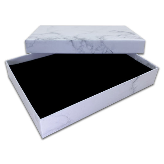 5 7/16" x 3 15/16" Marble White Necklace Paper Box with Black Foam Insert