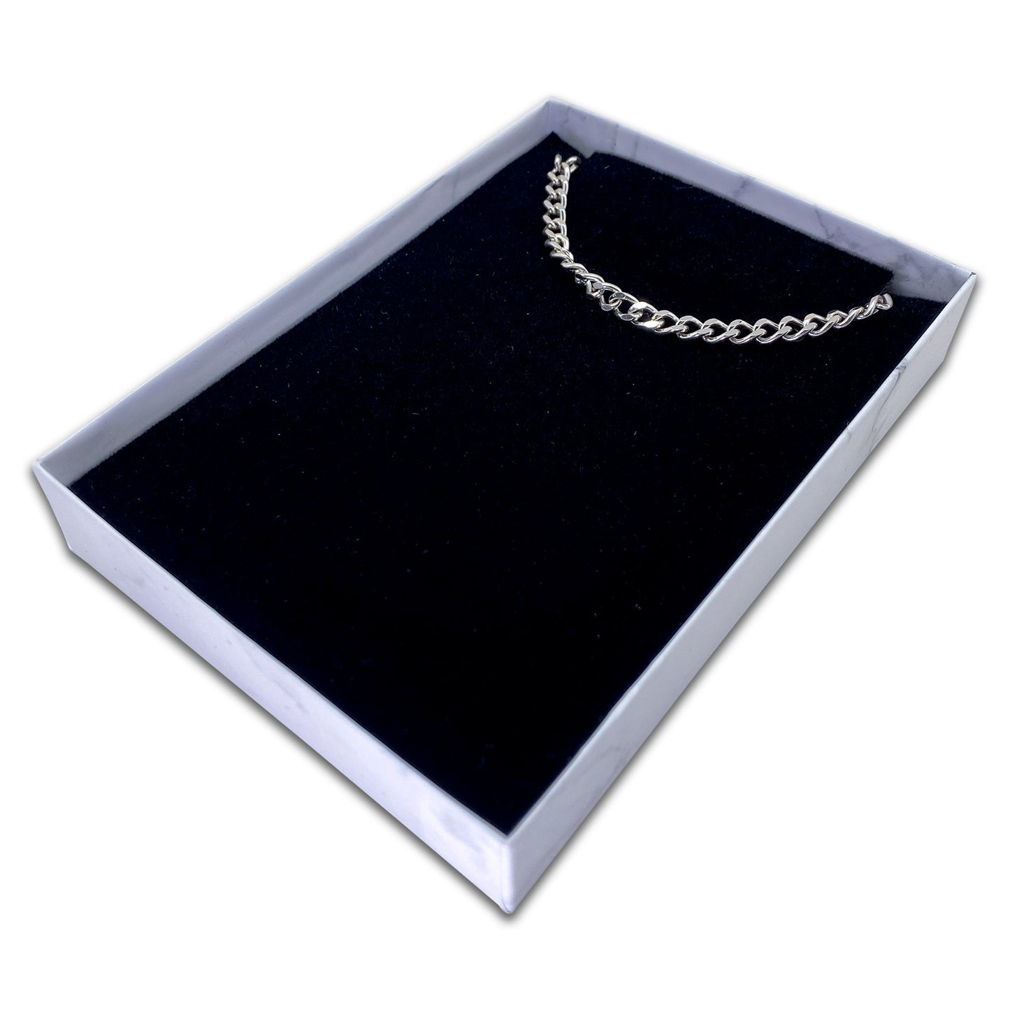 5 7/16" x 3 15/16" Marble White Necklace Paper Box with Black Foam Insert