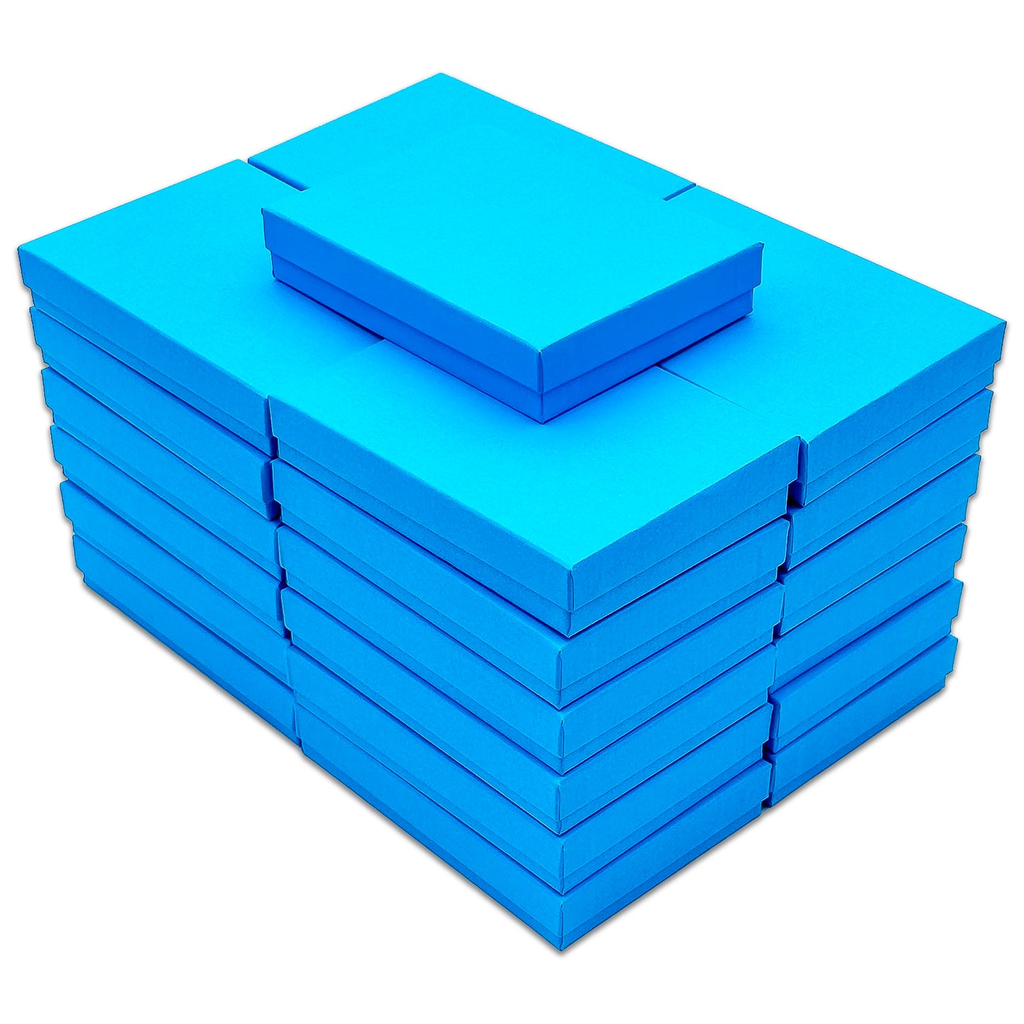 5 7/16" x 3 15/16" x 1" Azure Blue Cotton Filled Paper Box