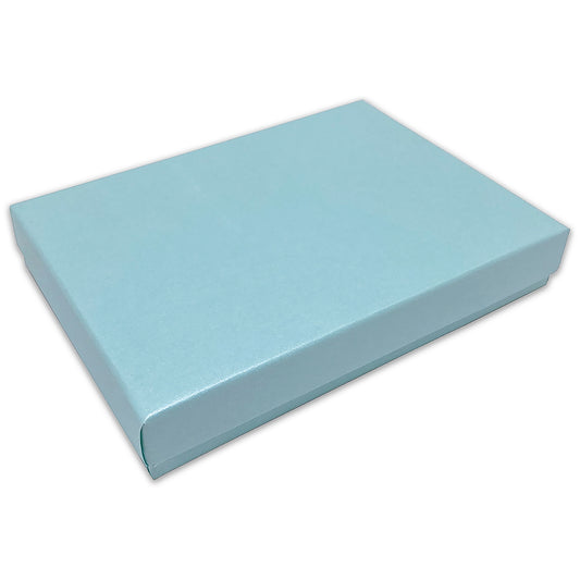 5 7/16" x 3 15/16" x 1" Light Pearl Teal Cotton Filled Paper Box