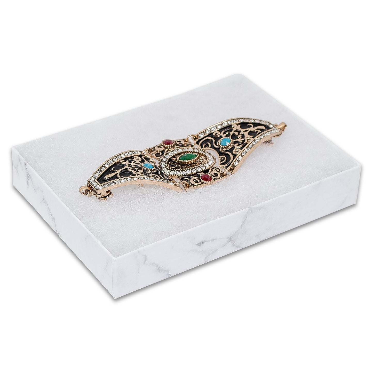 5 7/16" x 3 15/16" x 1" Marble White Cotton Filled Paper Box