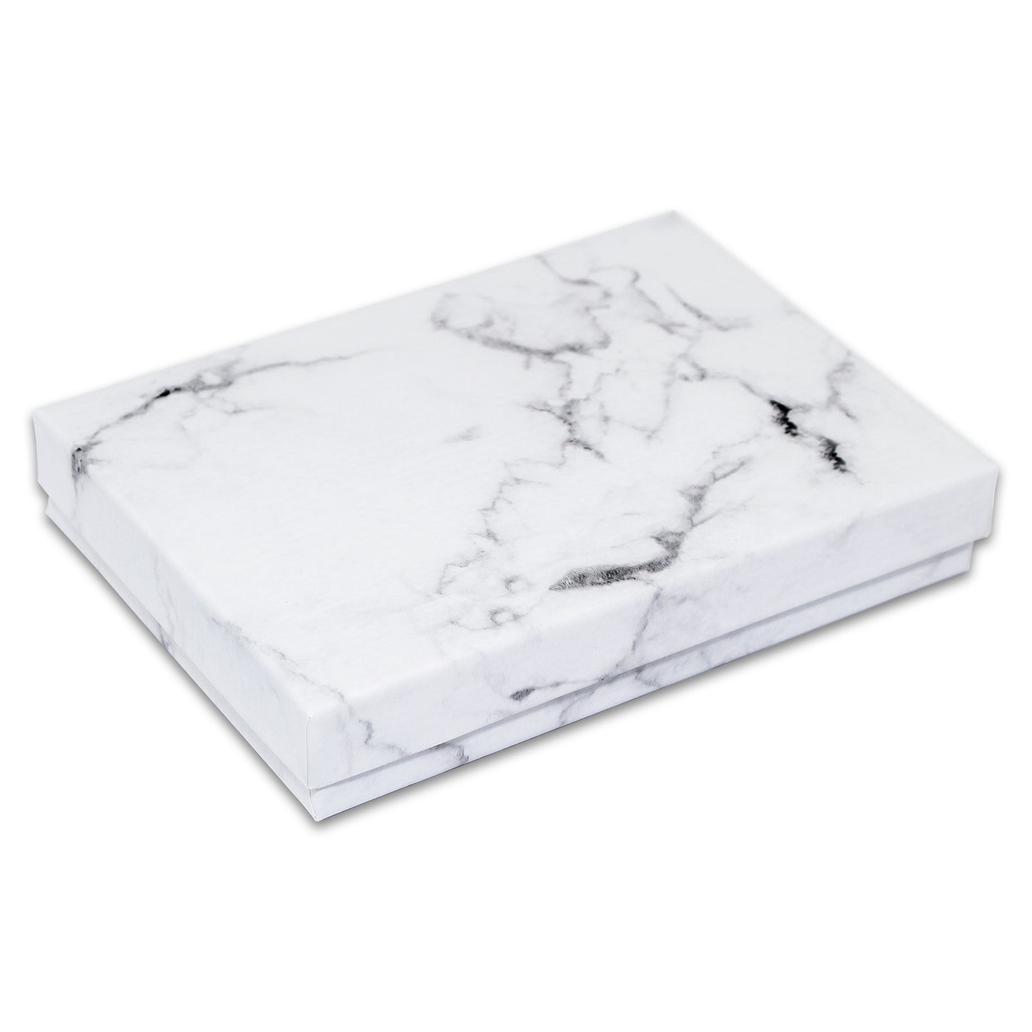 5 7/16" x 3 15/16" x 1" Marble White Cotton Filled Paper Box