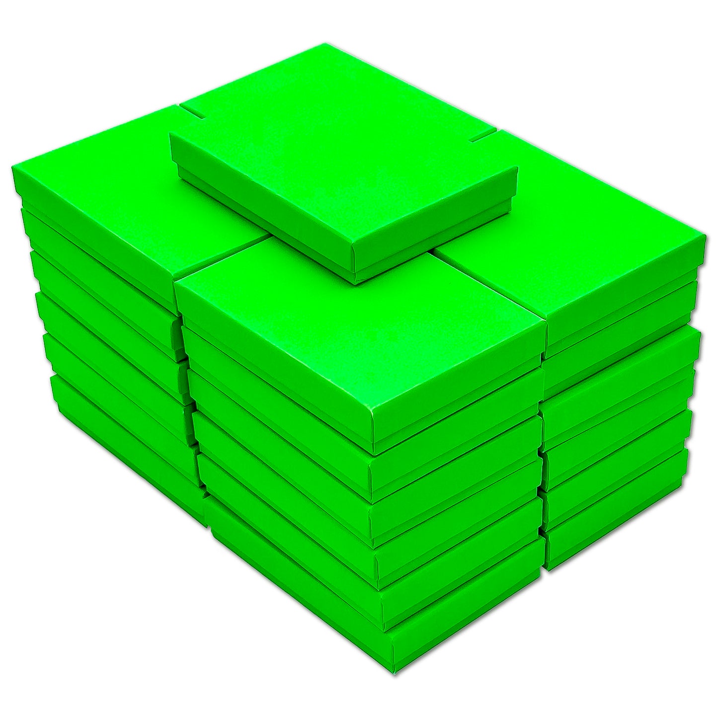 5 7/16" x 3 15/16" x 1" Neon Green Cotton Filled Paper Box
