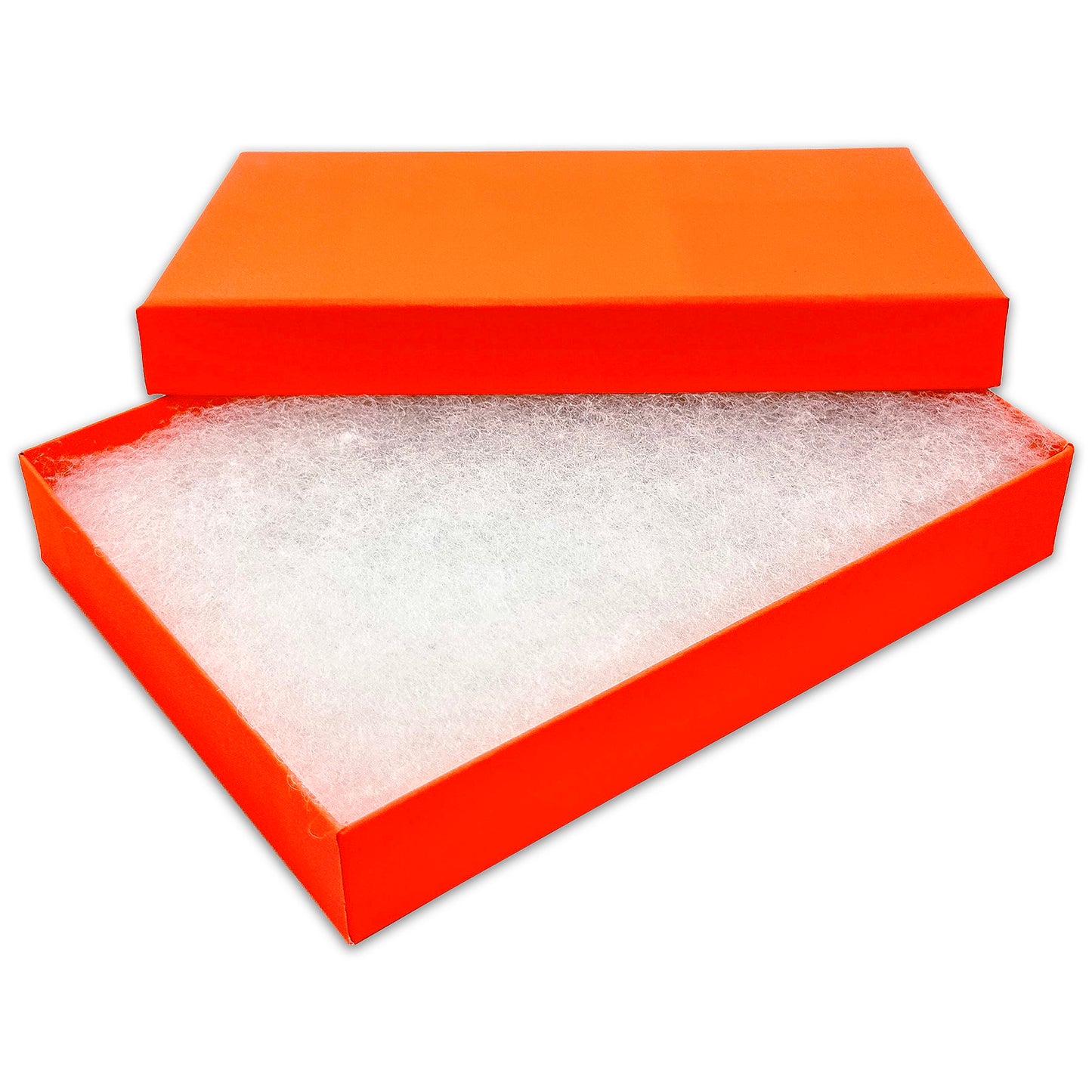 5 7/16" x 3 15/16" x 1" Neon Orange Cotton Filled Paper Box