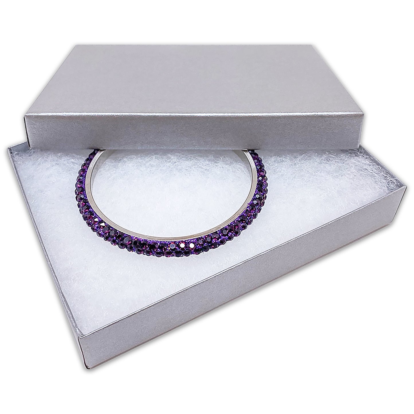 5 7/16" x 3 15/16" x 1" Pearl Gray Cotton Filled Paper Box