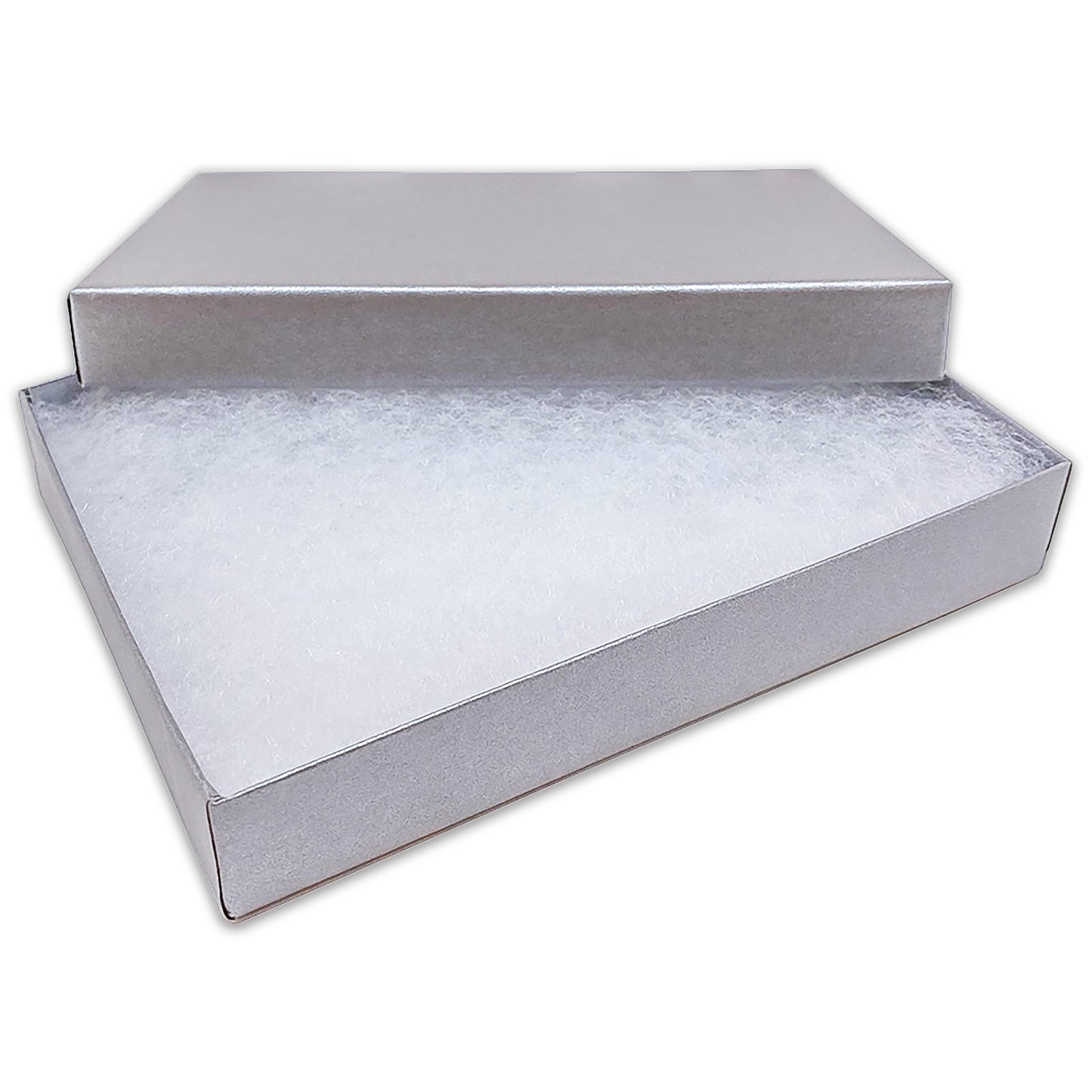 5 7/16" x 3 15/16" x 1" Pearl Gray Cotton Filled Paper Box