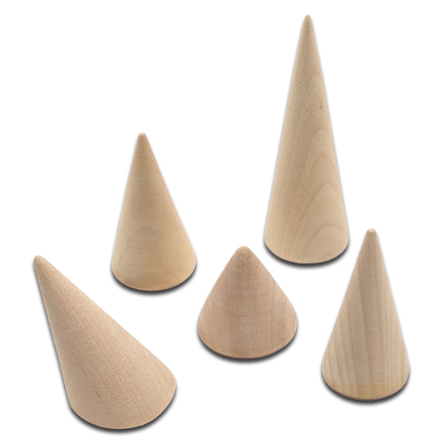 5 Piece Tiered Wood Cone Ring Stands