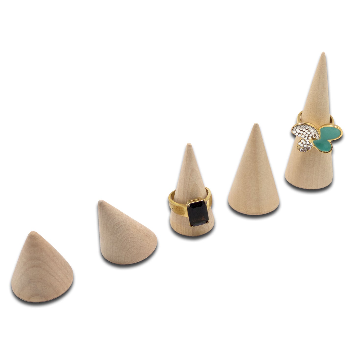 5 Piece Tiered Wood Cone Ring Stands