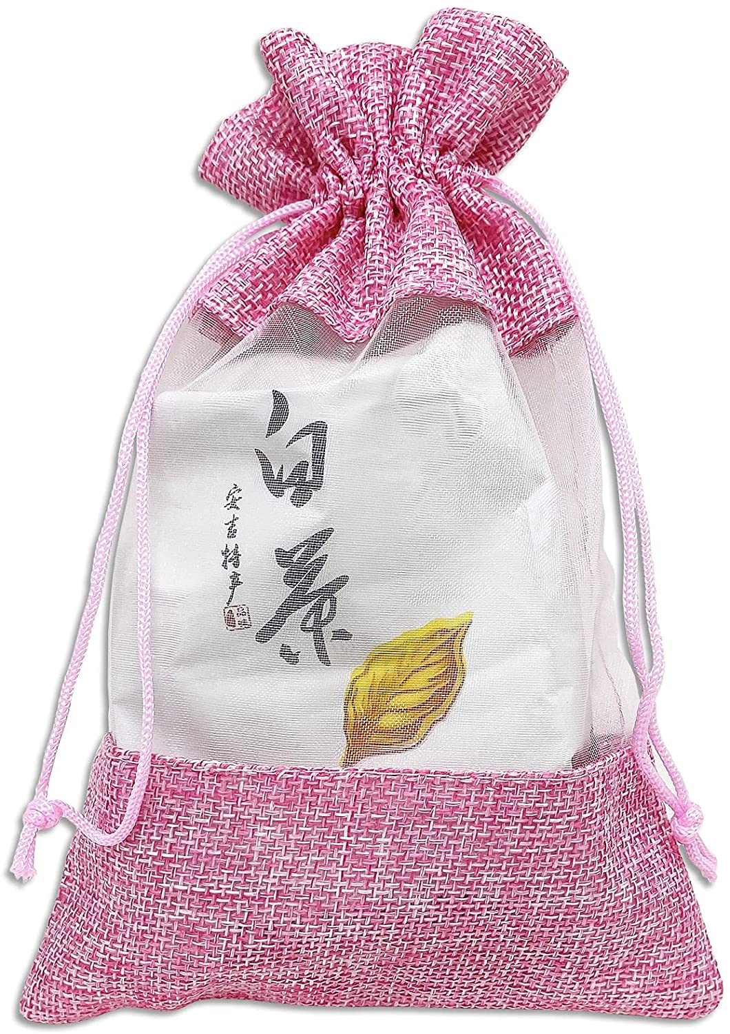 5" x 7" Linen Burlap and Sheer Organza Pink Gift Bag