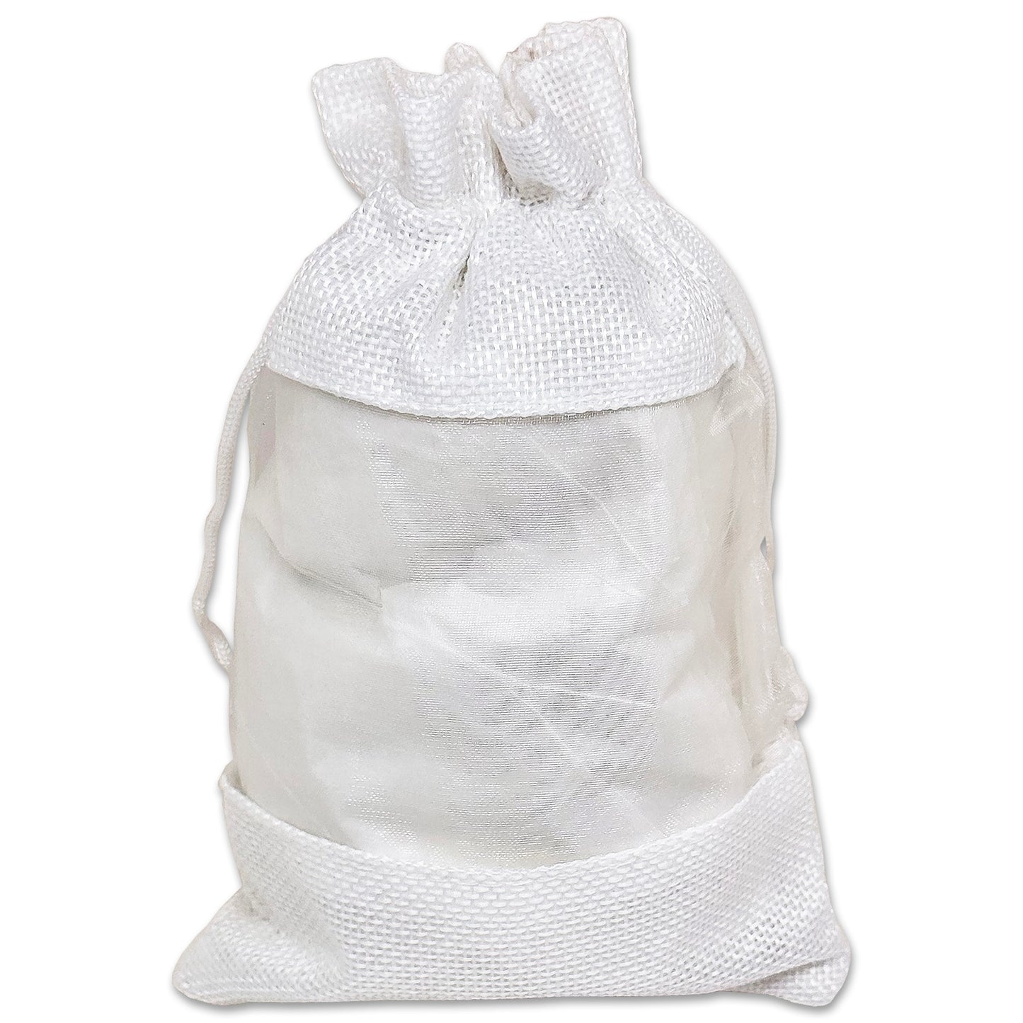 5" x 7" White Linen Burlap and Sheer Organza Gift Bag