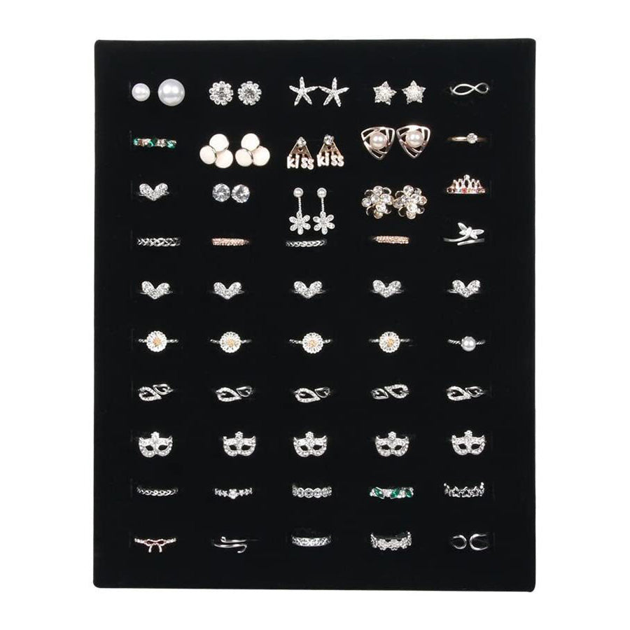 50 Slot Black Velvet Ring and Earring Jewelry Display