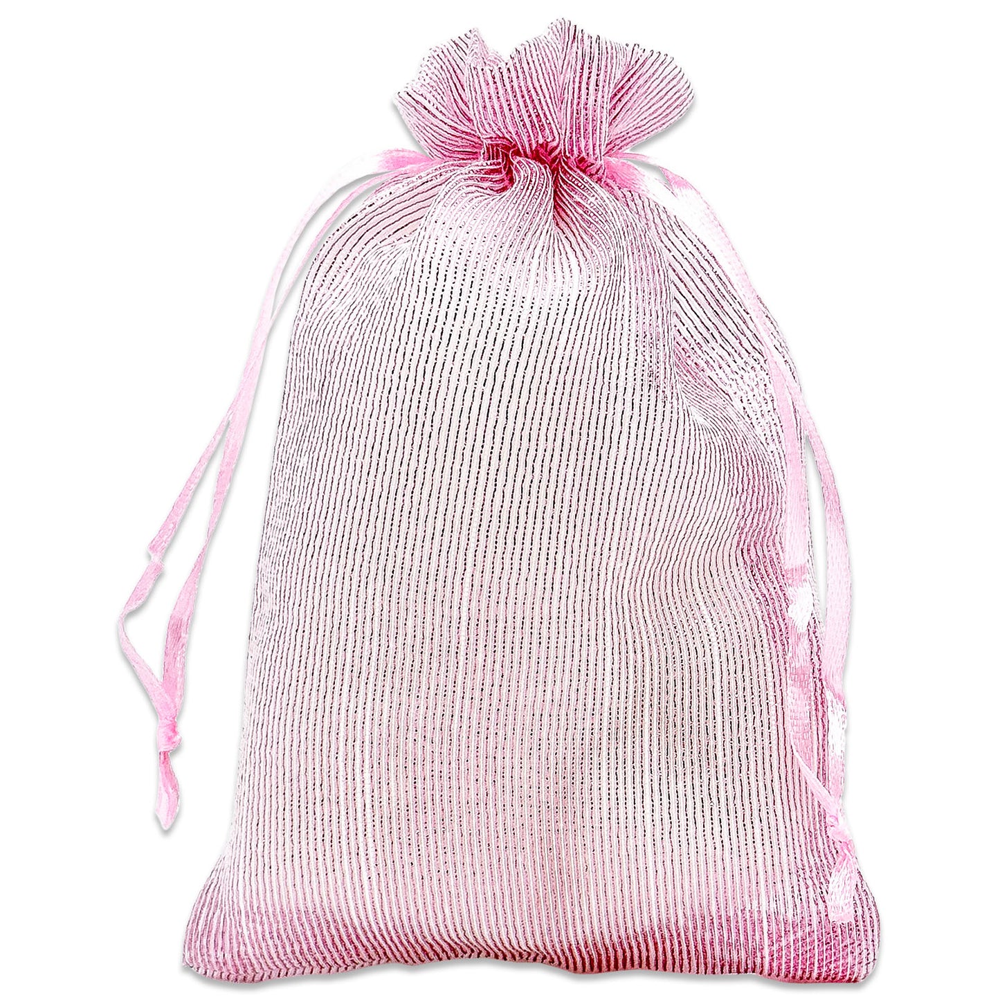 96-Pack Pink Striped Weave Organza Drawstring Pouch Gift Bags