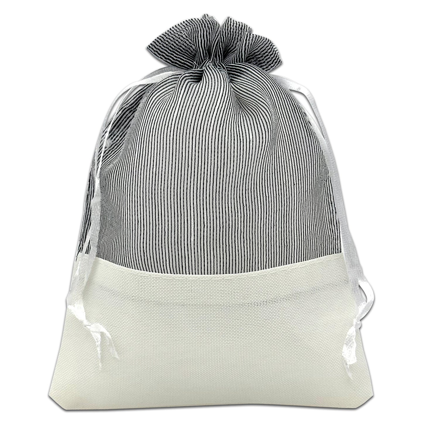 Black Organza and White Linen Drawstring Pouch Gift Bags