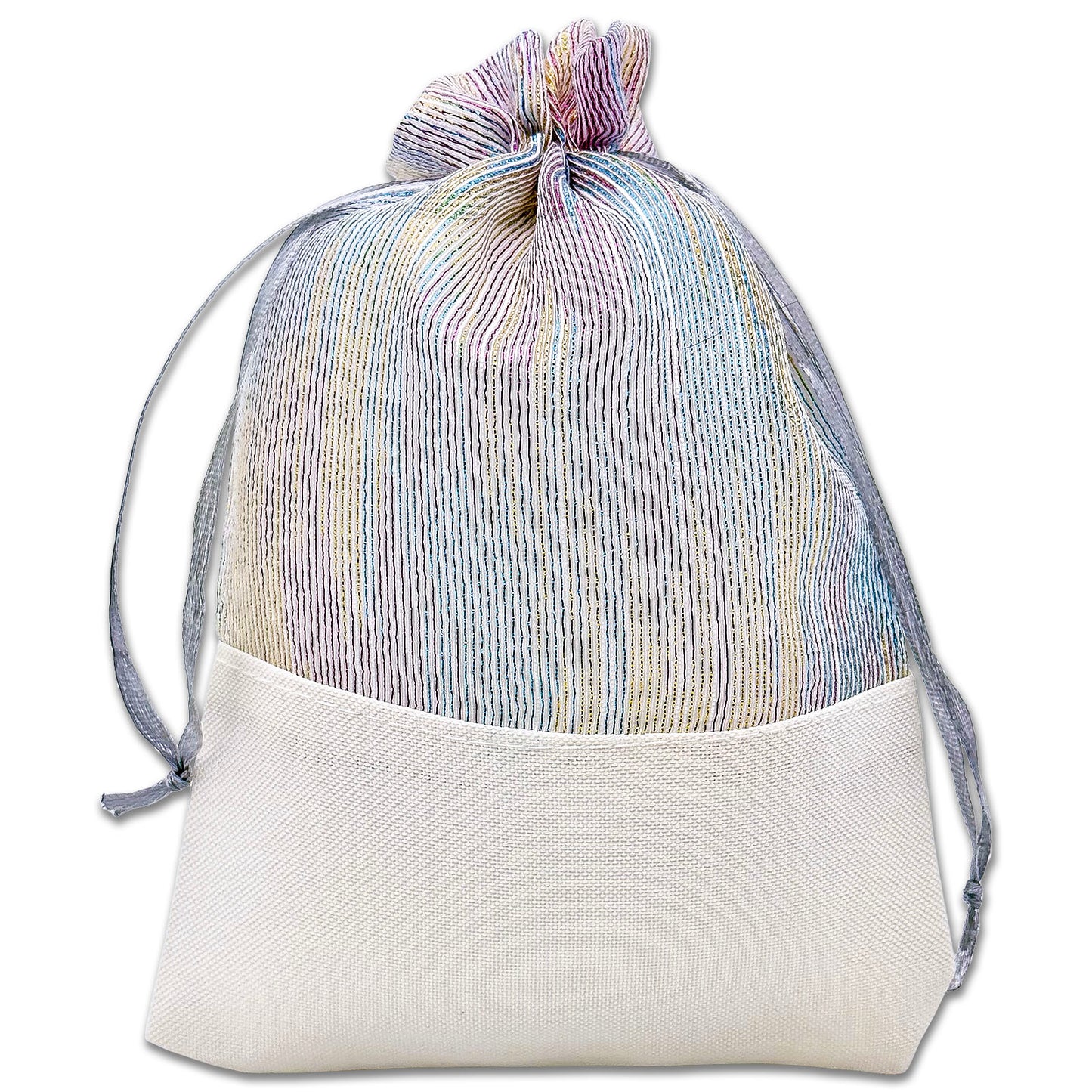 Iridescent Organza and White Linen Drawstring Pouch Gift Bags