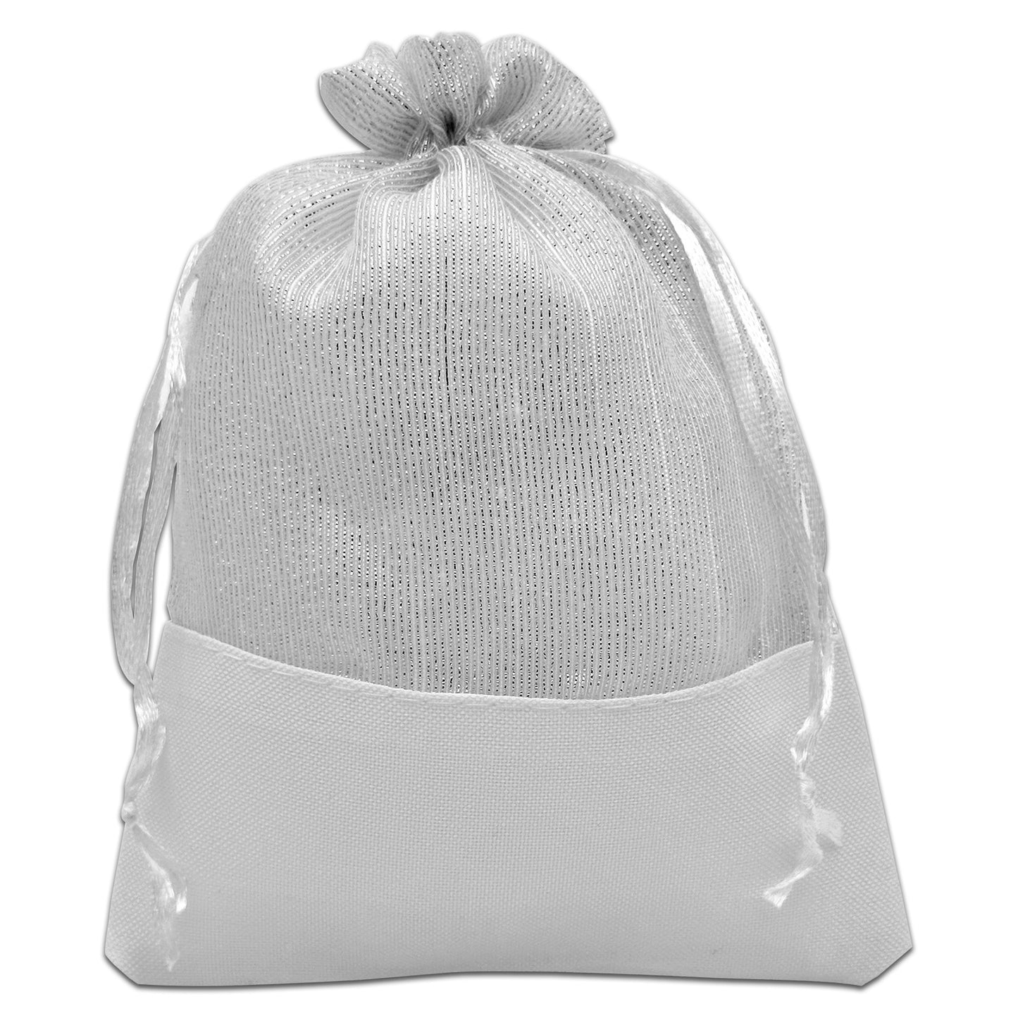 White Organza and Linen Drawstring Pouch Gift Bags